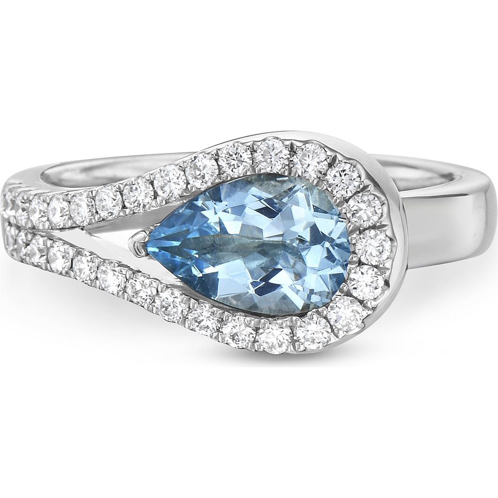 Aquamarine and Diamond Lasso Ring in 18K White Gold by Charles Krypell