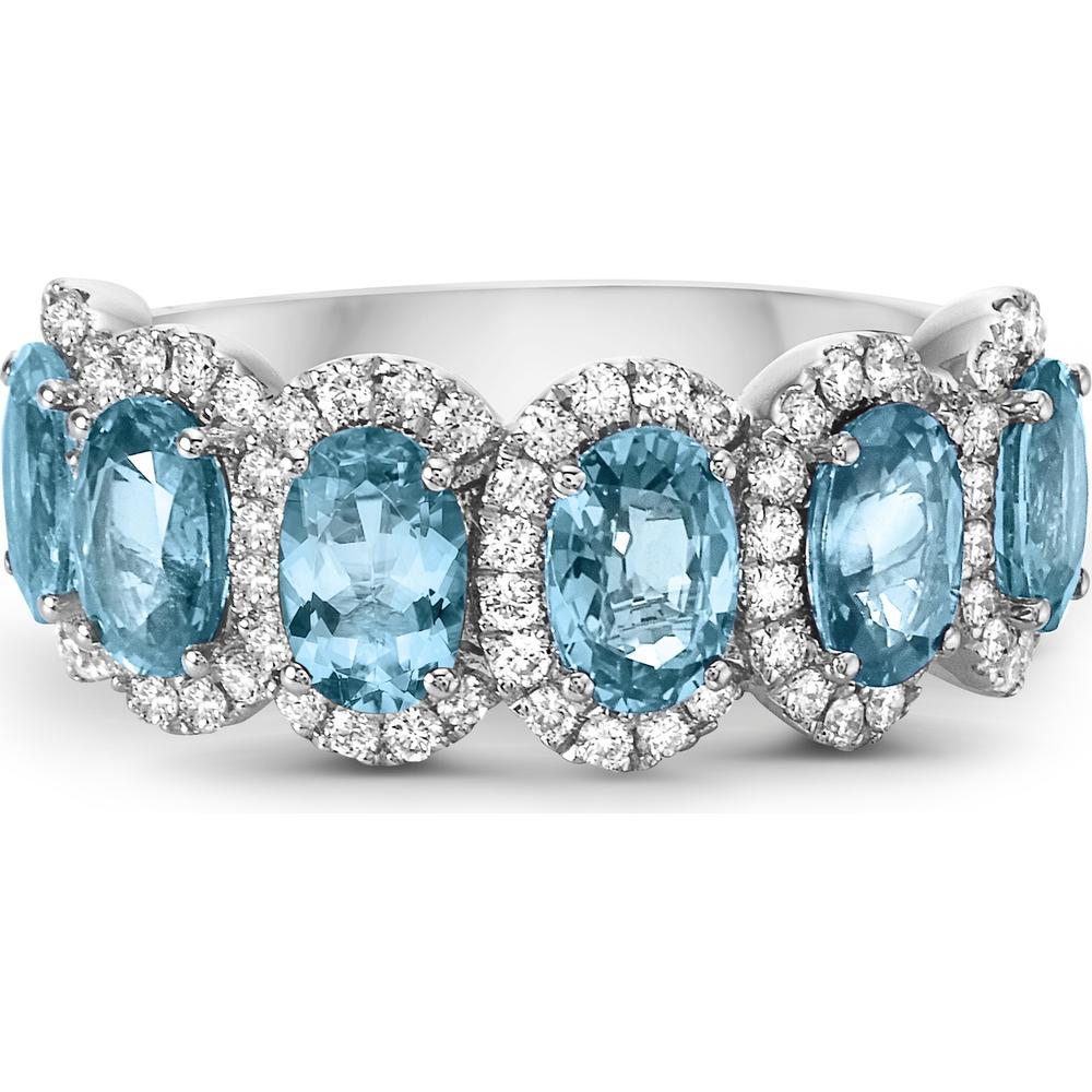 Aquamarine and Diamond Overlap Band Ring in 18K White Gold by Charles Krypell