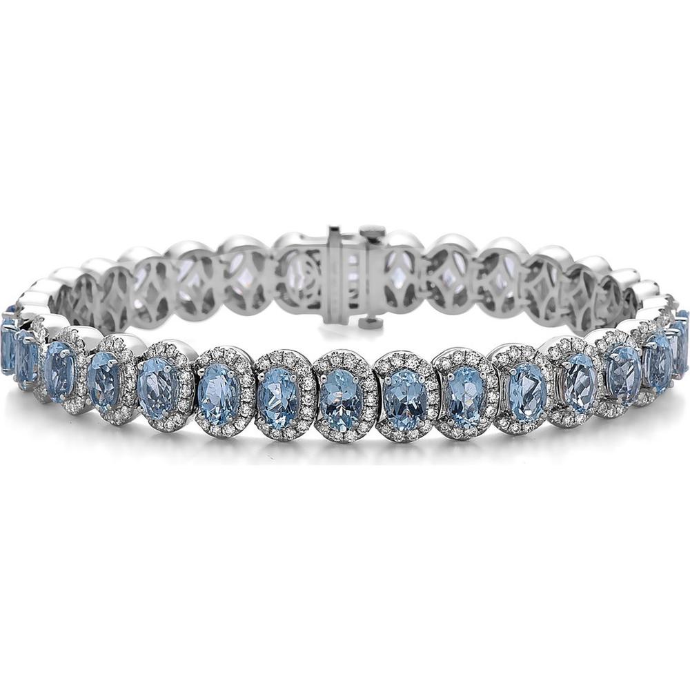 Aquamarine and Diamond Overlap Bracelet in 18K White Gold by Charles Krypell