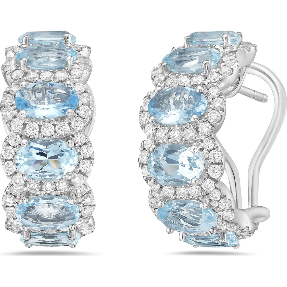 Aquamarine and Diamond Overlap Hoop Earrings in 18K White Gold by Charles Krypell