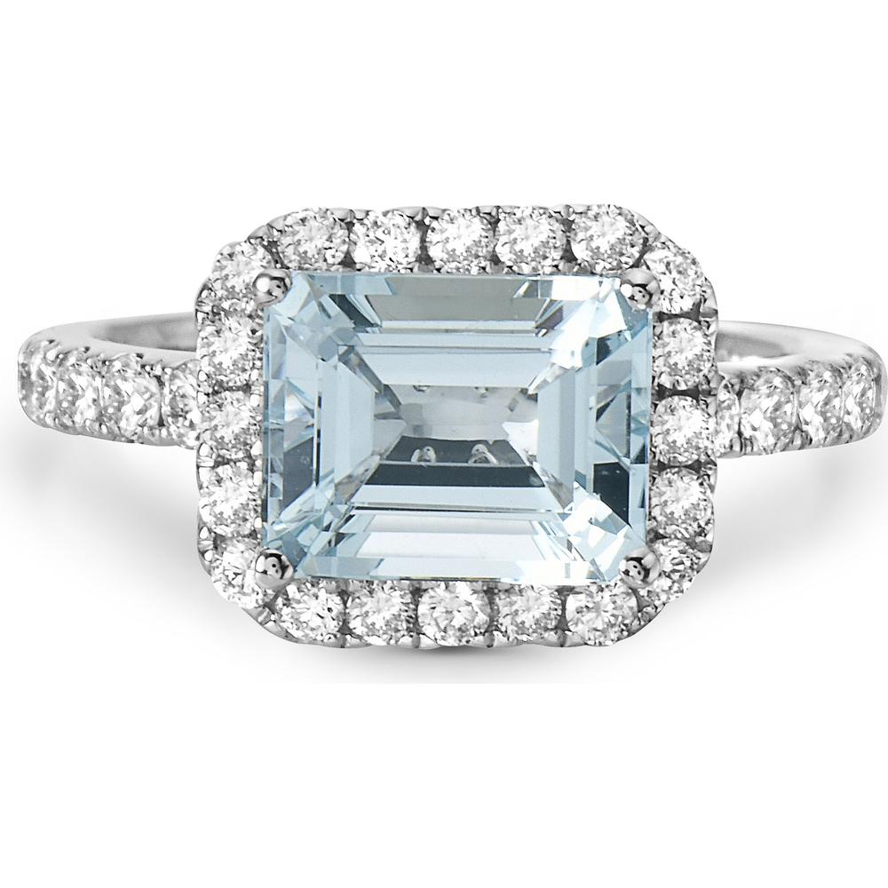 Aquamarine and Diamond Rocking Ring in 18K White Gold by Charles Krypell