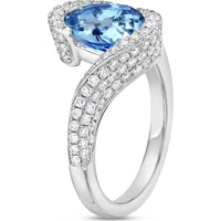 Aquamarine and Diamond Semi Bezel Pavé Ring in 18K White Gold by Charles Krypell