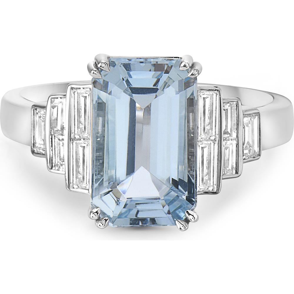 Aquamarine and Diamond Step Ring in 18K White Gold by Charles Krypell