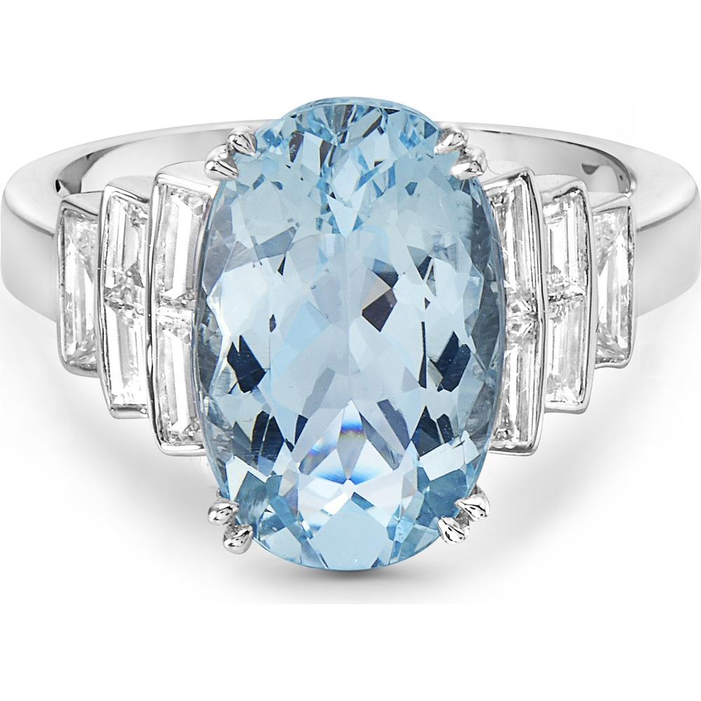 Aquamarine and Diamond Step Ring in 18K White Gold by Charles Krypell