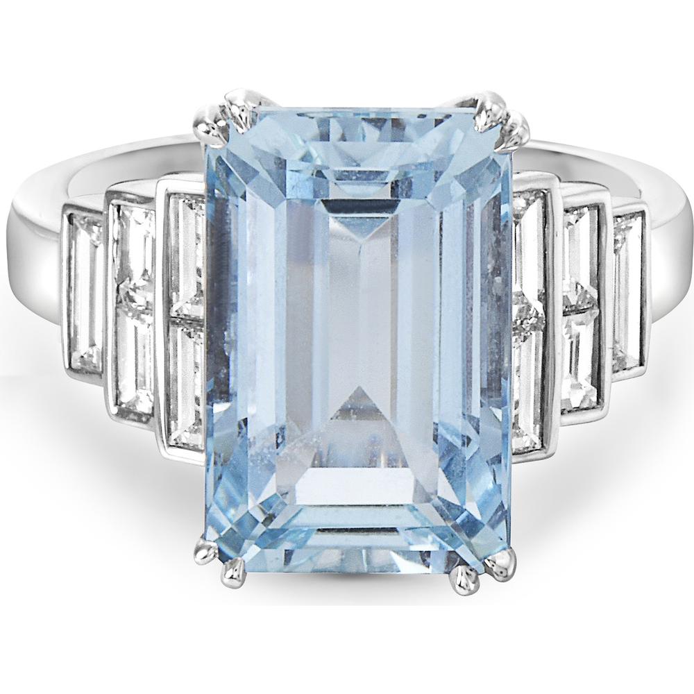 Aquamarine and Diamond Step Ring in 18K White Gold by Charles Krypell