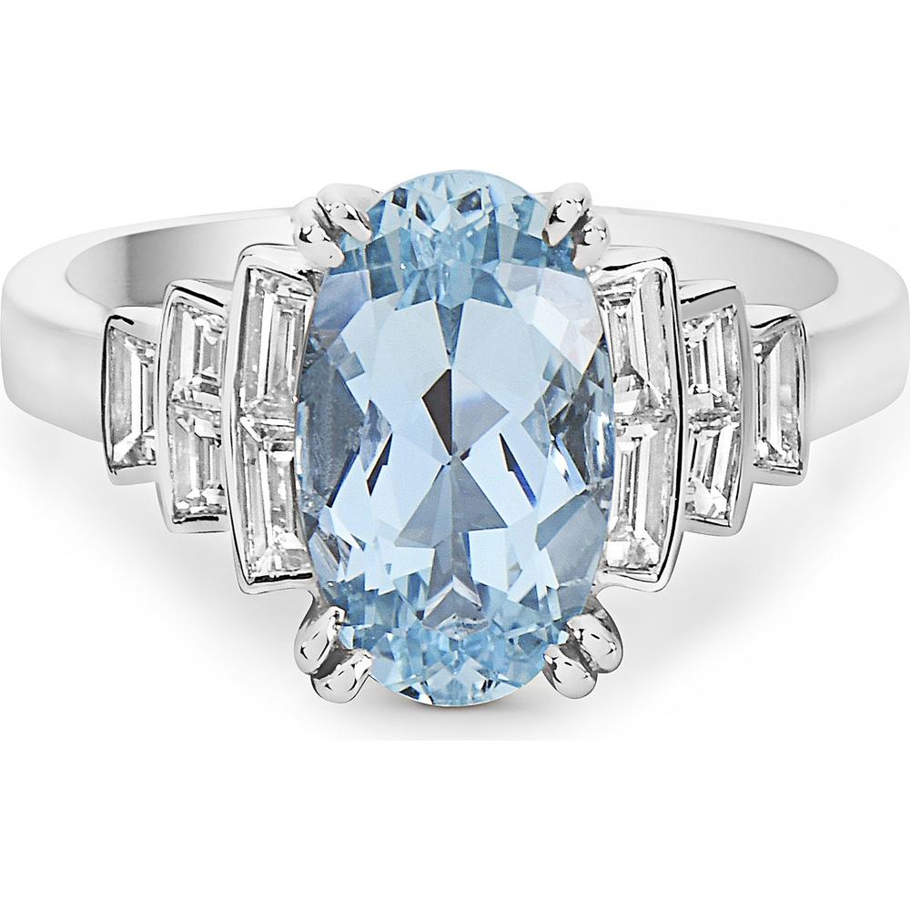 Aquamarine and Diamond Step Ring in 18K White Gold by Charles Krypell