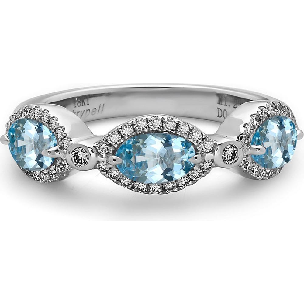 Aquamarine and Diamond Three Stone Band Ring in 18K White Gold by Charles Krypell