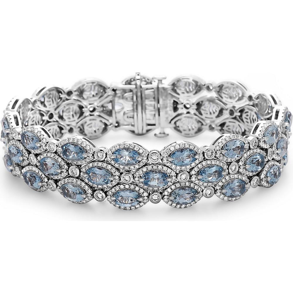 Aquamarine and Diamond Triple Row Halo Link Bracelet in 18K White Gold by Charles Krypell