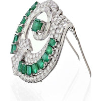 Art Deco Platinum Double Clip Brooch with 15-Carat Colombian Emerald and 20-Carat Diamond Accents - Geometric Design