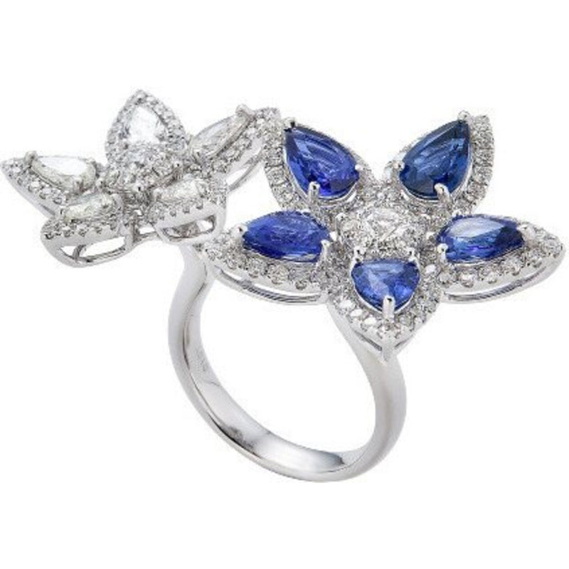 Piranesi - Aspen Double Flower Ring in Blue Sapphire - 18K White Gold