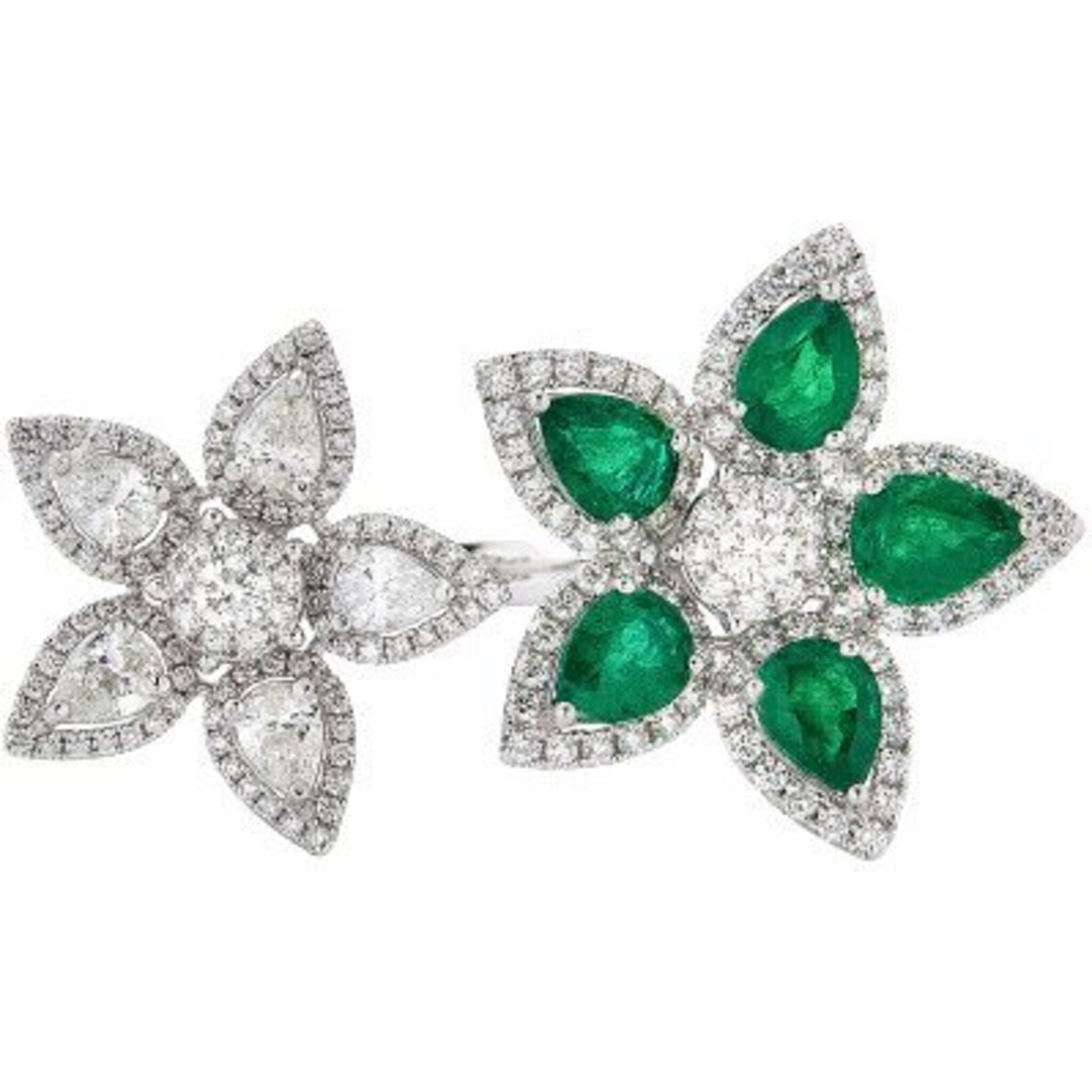 Piranesi - Aspen Double Flower Ring in Emerald - 18K White Gold