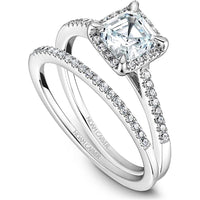 Asscher Cut Diamond Engagement Ring with Halo and Pavé Band in White Gold by Noam Carver<em> - Choose Your Center Diamond: 1 to 5 Carats, Sustainable Lab-Grown or Natural Earth-Mined</em>