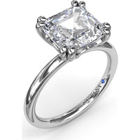 Asscher Cut Engagement Ring Setting with Double Prongs and Peek-a-Boo Diamond by Fana - 0.02 Carat Total Diamond Weight