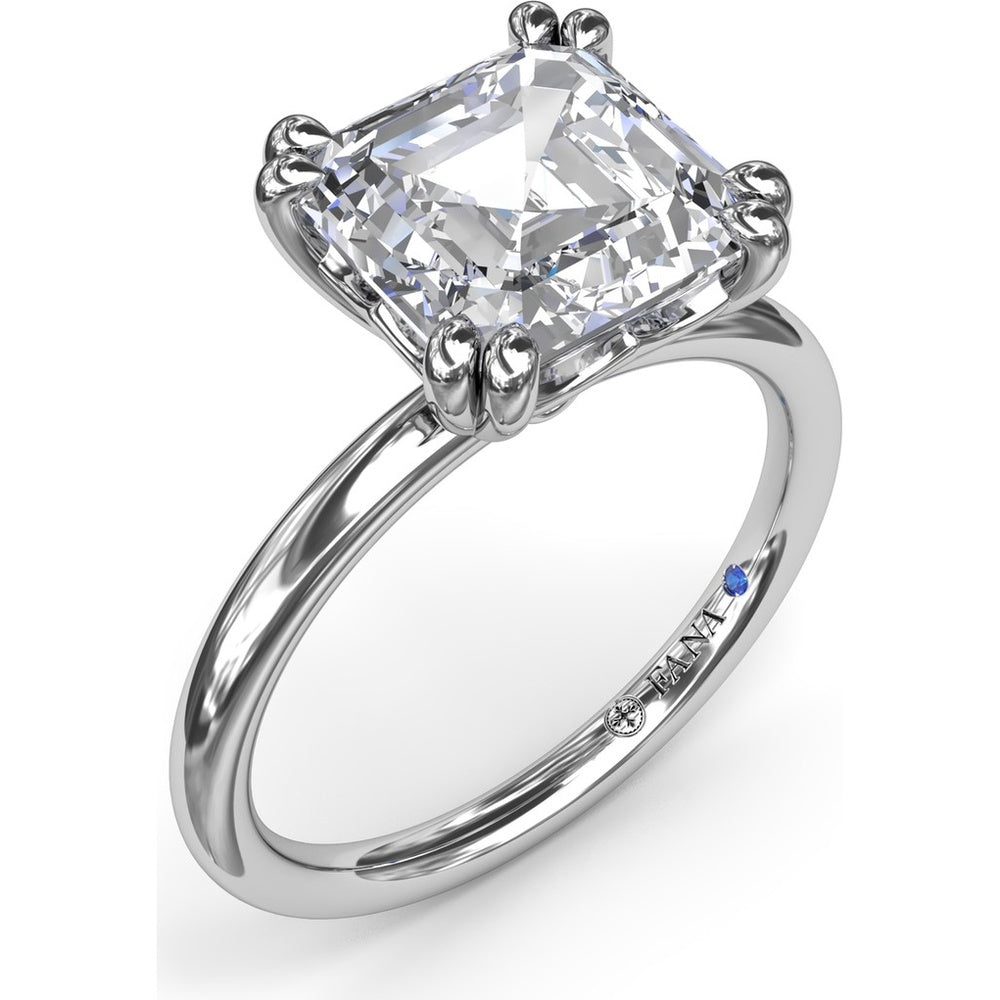 Asscher Cut Engagement Ring Setting with Double Prongs and Peek-a-Boo Diamond by Fana - 0.02 Carat Total Diamond Weight