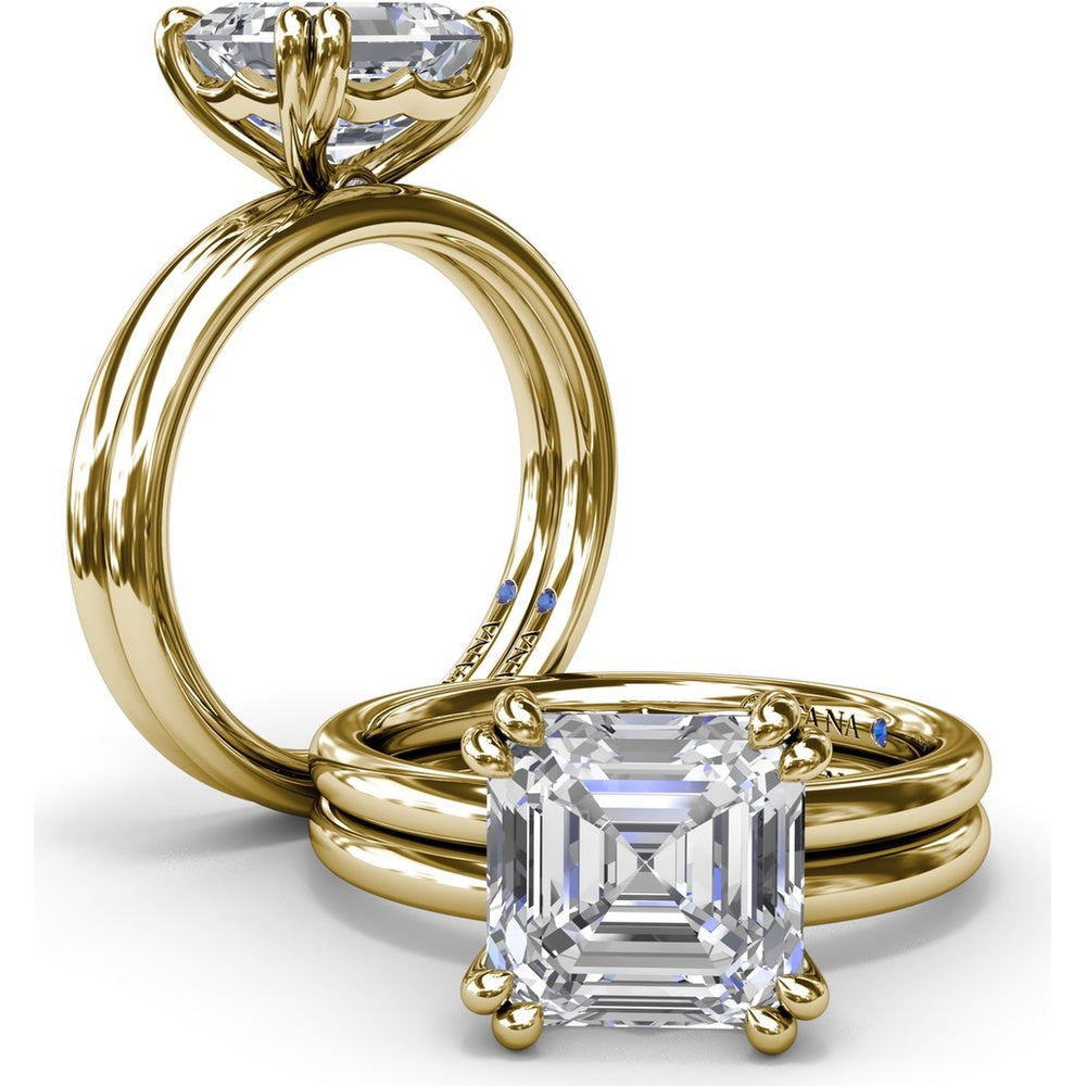 Asscher Cut Engagement Ring Setting with Double Prongs and Peek-a-Boo Diamond by Fana - 0.02 Carat Total Diamond Weight