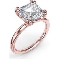 Asscher Cut Engagement Ring Setting with Double Prongs and Peek-a-Boo Diamond by Fana - 0.02 Carat Total Diamond Weight
