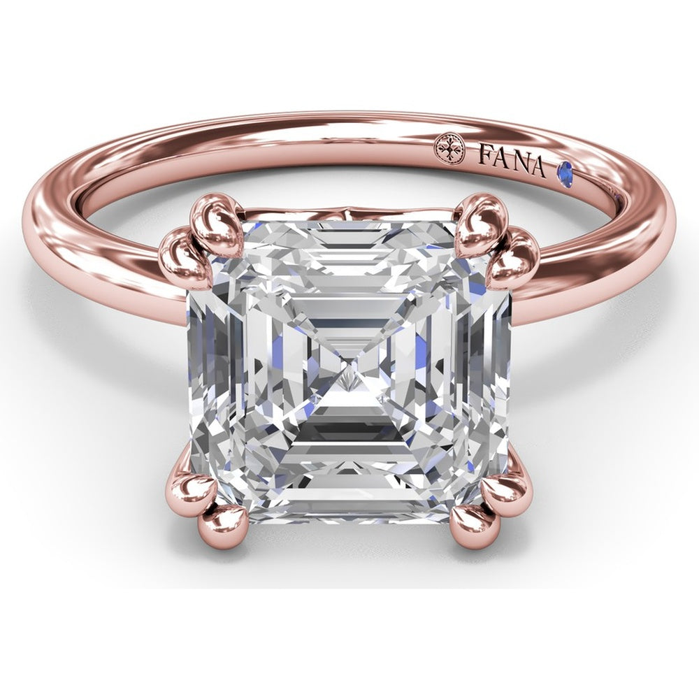 Asscher Cut Engagement Ring Setting with Double Prongs and Peek-a-Boo Diamond by Fana - 0.02 Carat Total Diamond Weight