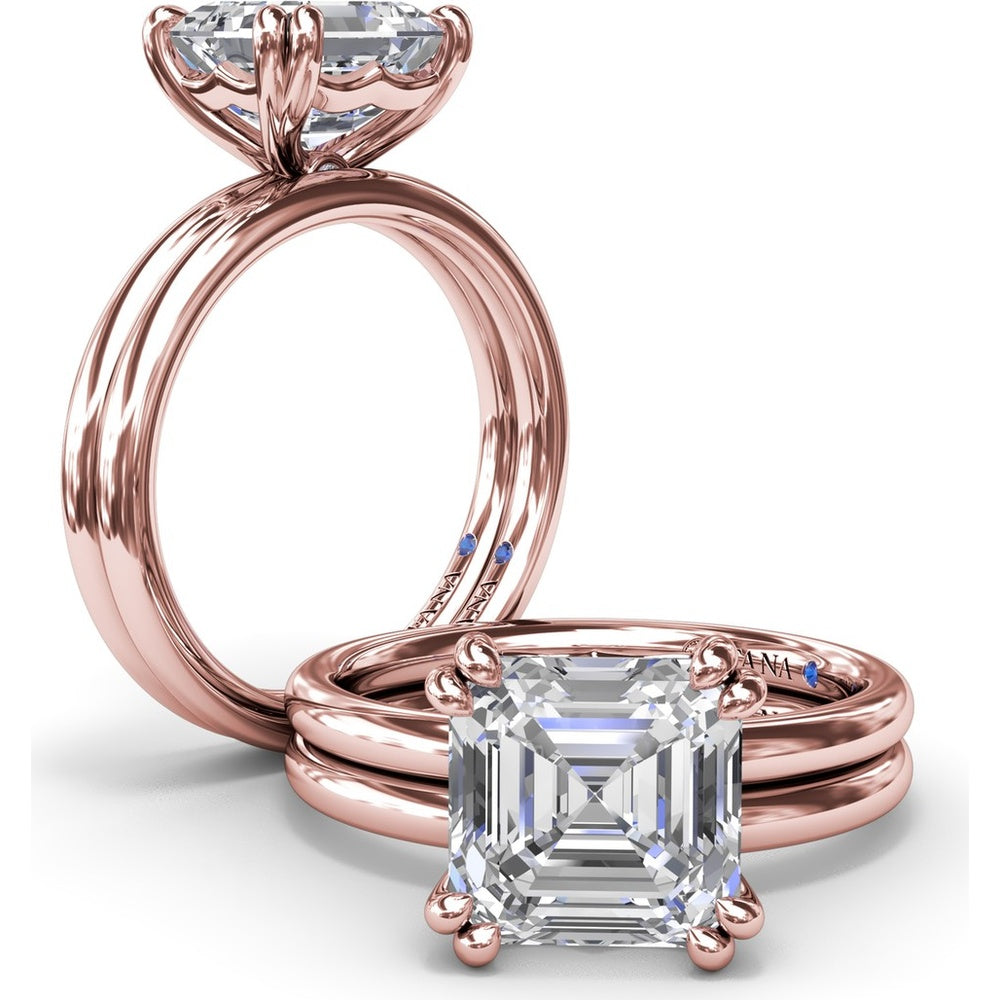 Asscher Cut Engagement Ring Setting with Double Prongs and Peek-a-Boo Diamond by Fana - 0.02 Carat Total Diamond Weight