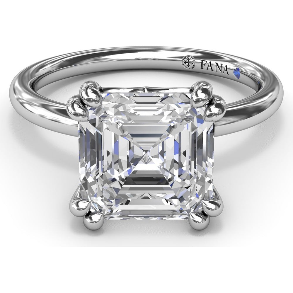 Asscher Cut Engagement Ring Setting with Double Prongs and Peek-a-Boo Diamond by Fana - 0.02 Carat Total Diamond Weight