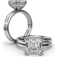 Asscher Cut Engagement Ring Setting with Double Prongs and Peek-a-Boo Diamond by Fana - 0.02 Carat Total Diamond Weight