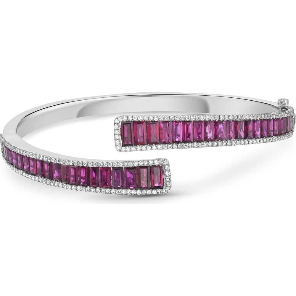 Baguette Ruby and Diamond Bypass Cuff Bracelet in 18K White Gold by Charles Krypell
