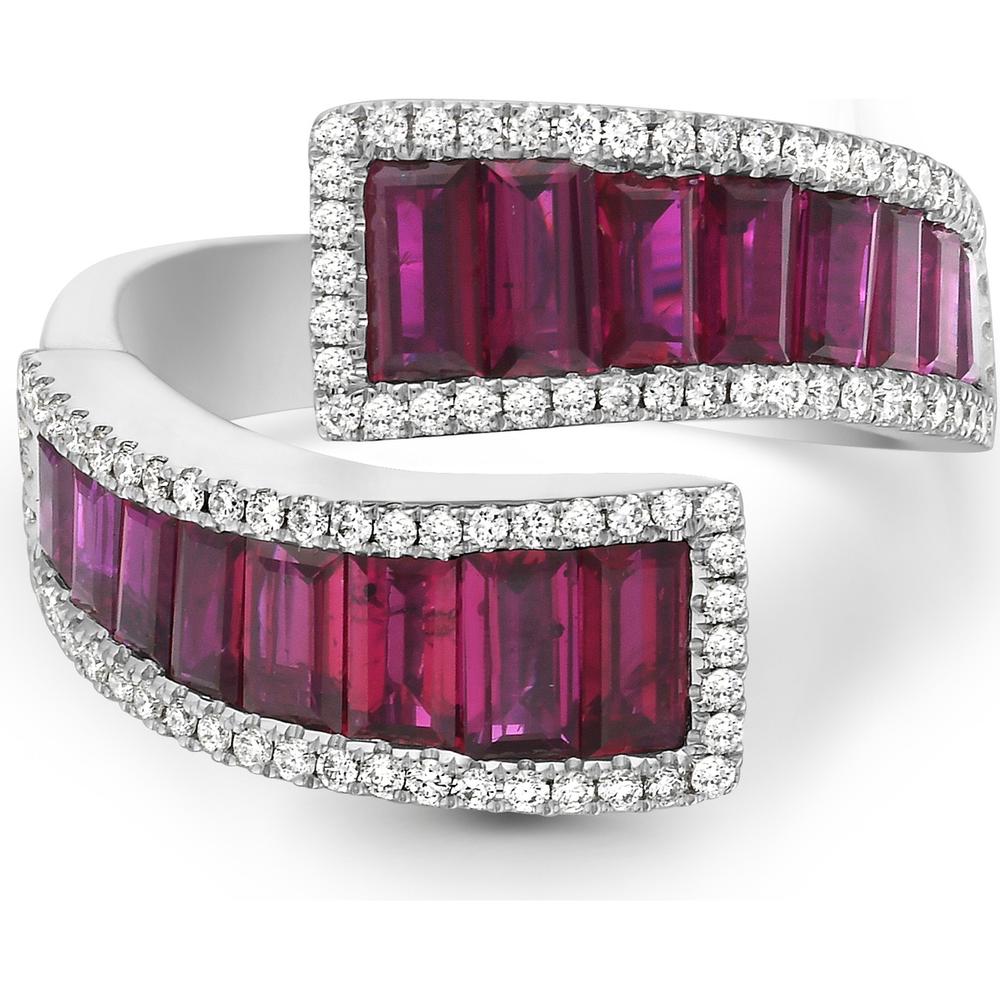 Baguette Ruby and Diamond Bypass Ring in 18K White Gold by Charles Krypell