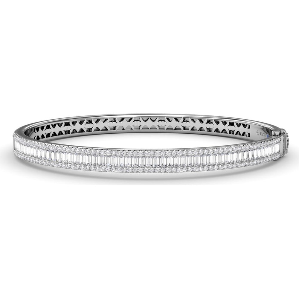 Bangle with Baguette Diamond Center and Round Diamond Border by Fana - 2.22 Carat Total Diamond Weight