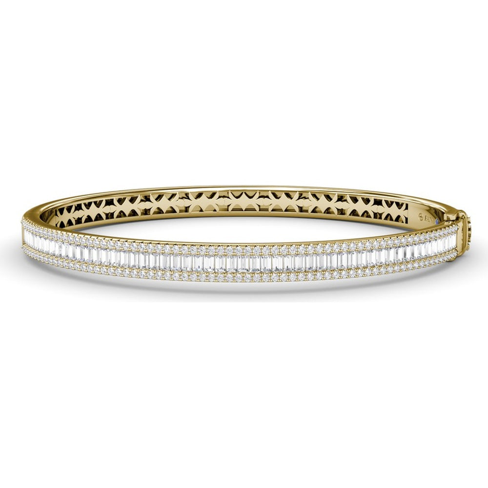 Bangle with Baguette Diamond Center and Round Diamond Border by Fana - 2.22 Carat Total Diamond Weight