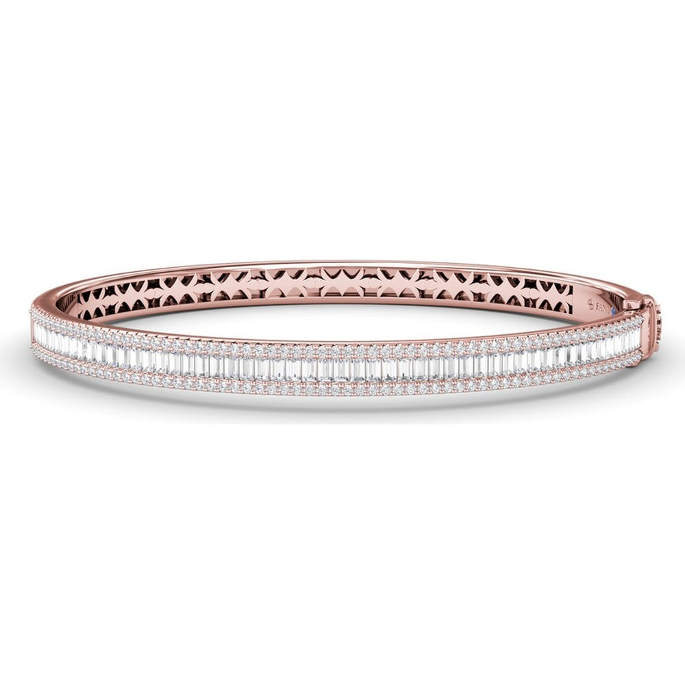 Bangle with Baguette Diamond Center and Round Diamond Border by Fana - 2.22 Carat Total Diamond Weight