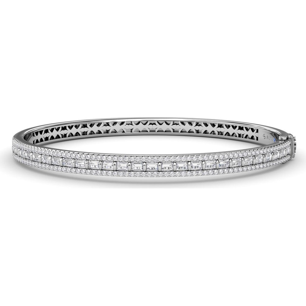 Bangle with Bar-Set Baguette Diamonds and Pavé Round Diamond Borders by Fana - 1.86 Carat Total Diamond Weight