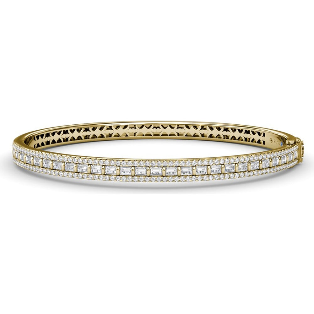 Bangle with Bar-Set Baguette Diamonds and Pavé Round Diamond Borders by Fana - 1.86 Carat Total Diamond Weight