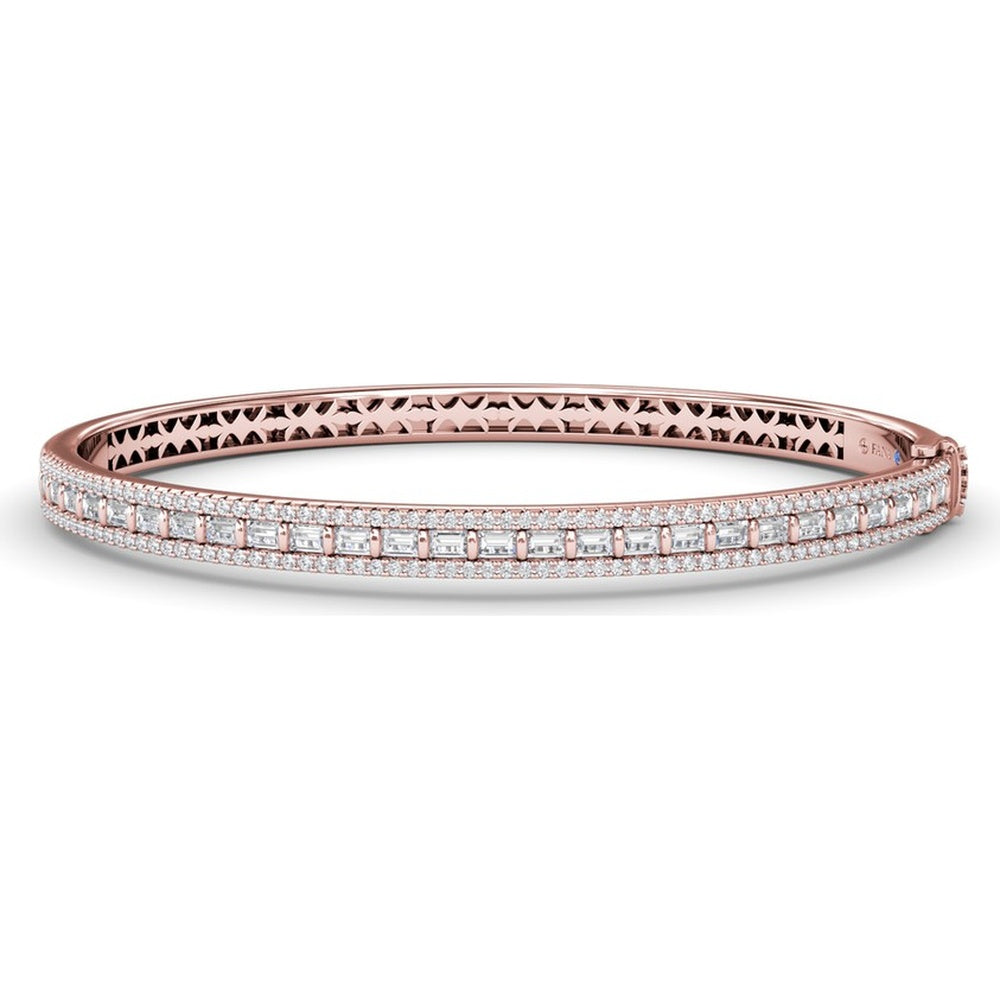 Bangle with Bar-Set Baguette Diamonds and Pavé Round Diamond Borders by Fana - 1.86 Carat Total Diamond Weight