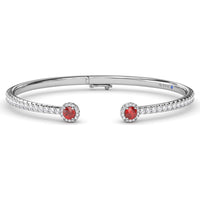 Bangle with Round Halo Ruby and Pavé Diamonds by Fana - 2.02 Carat Total Gemstone Weight
