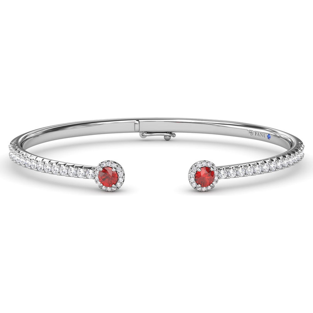 Bangle with Round Halo Ruby and Pavé Diamonds by Fana - 2.02 Carat Total Gemstone Weight