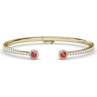 Bangle with Round Halo Ruby and Pavé Diamonds by Fana - 2.02 Carat Total Gemstone Weight