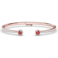 Bangle with Round Halo Ruby and Pavé Diamonds by Fana - 2.02 Carat Total Gemstone Weight
