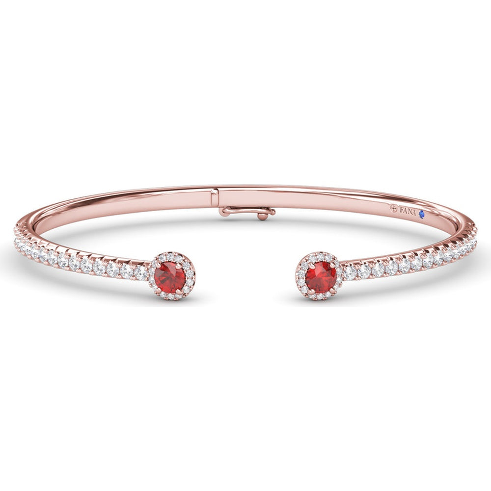 Bangle with Round Halo Ruby and Pavé Diamonds by Fana - 2.02 Carat Total Gemstone Weight