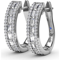 Bar-Set Baguette and Round Diamond Hoop Earrings by Fana - 1.02 Carat Total Diamond Weight