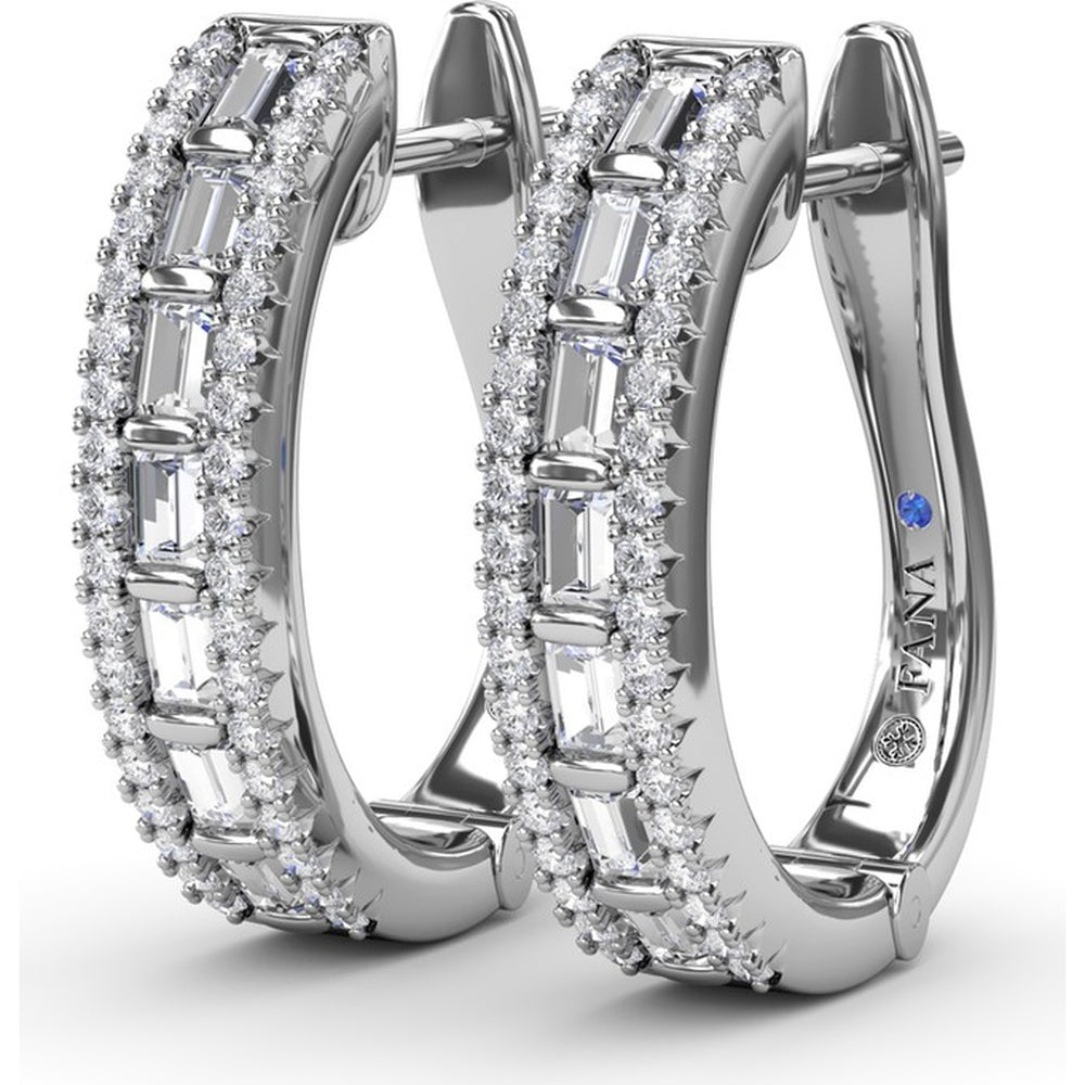 Bar-Set Baguette and Round Diamond Hoop Earrings by Fana - 1.02 Carat Total Diamond Weight