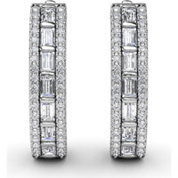 Bar-Set Baguette and Round Diamond Hoop Earrings by Fana - 1.02 Carat Total Diamond Weight