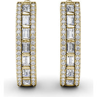 Bar-Set Baguette and Round Diamond Hoop Earrings by Fana - 1.02 Carat Total Diamond Weight