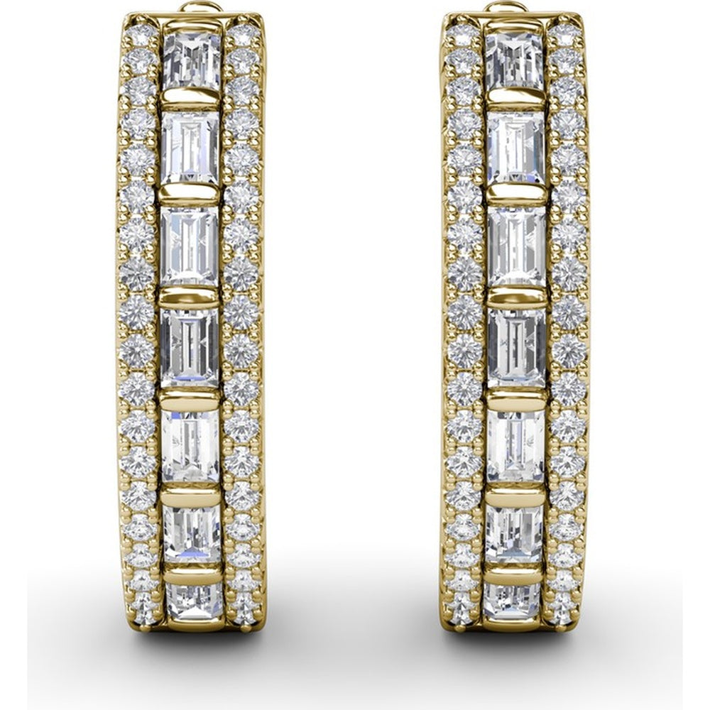 Bar-Set Baguette and Round Diamond Hoop Earrings by Fana - 1.02 Carat Total Diamond Weight