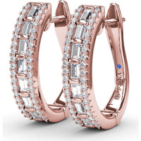 Bar-Set Baguette and Round Diamond Hoop Earrings by Fana - 1.02 Carat Total Diamond Weight