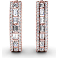 Bar-Set Baguette and Round Diamond Hoop Earrings by Fana - 1.02 Carat Total Diamond Weight