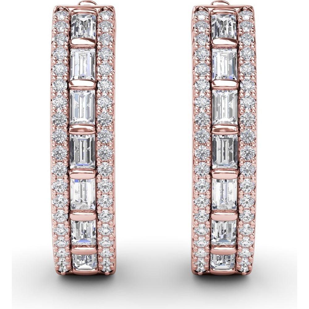 Bar-Set Baguette and Round Diamond Hoop Earrings by Fana - 1.02 Carat Total Diamond Weight