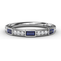Bezel-Set Baguette Sapphire Band with Pavé Diamond Accents by Fana - 0.12 Carat Total Sapphire Weight