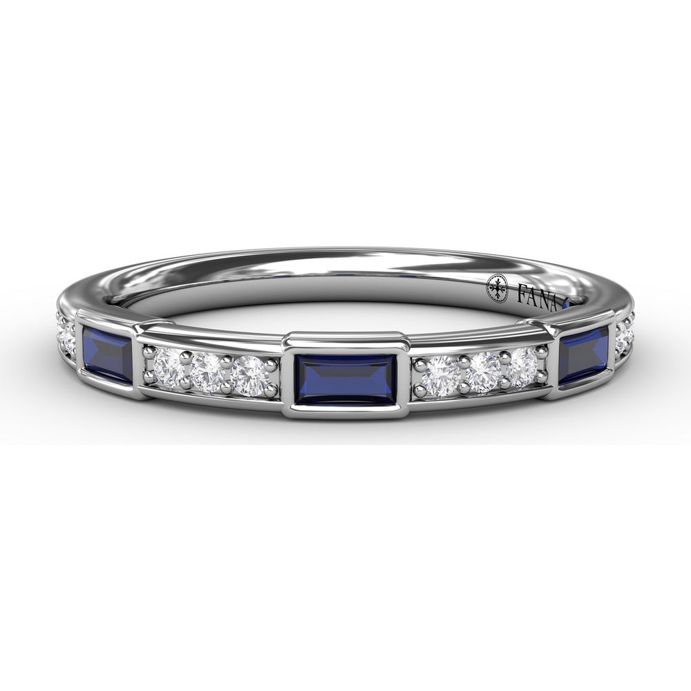 Bezel-Set Baguette Sapphire Band with Pavé Diamond Accents by Fana - 0.12 Carat Total Sapphire Weight