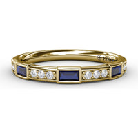 Bezel-Set Baguette Sapphire Band with Pavé Diamond Accents by Fana - 0.12 Carat Total Sapphire Weight