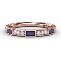 Bezel-Set Baguette Sapphire Band with Pavé Diamond Accents by Fana - 0.12 Carat Total Sapphire Weight
