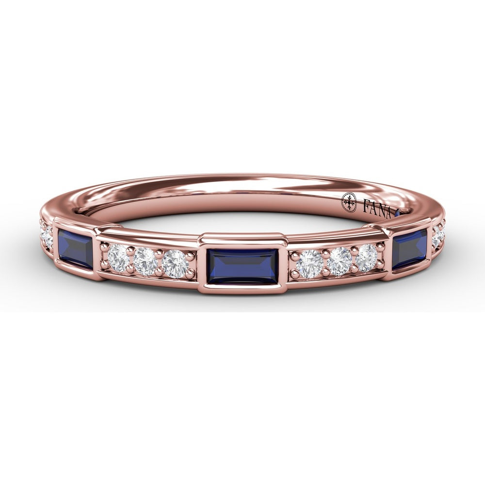 Bezel-Set Baguette Sapphire Band with Pavé Diamond Accents by Fana - 0.12 Carat Total Sapphire Weight